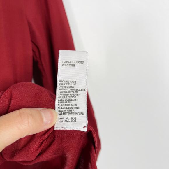 James Perse Womens 1 Small S Maroon Scoop Neck 3/4 Sleeve Blouse Top Pleated - Picture 7 of 7